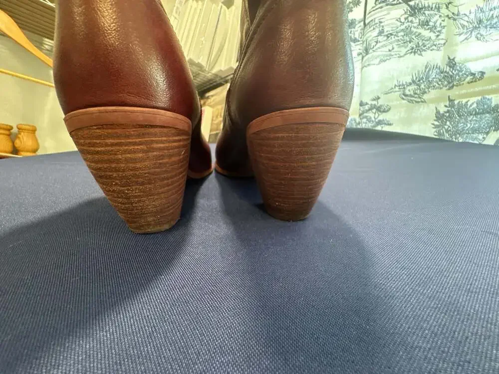 Felmini Deep Cognac  Leather Western Ankle Boots with Striped Lining